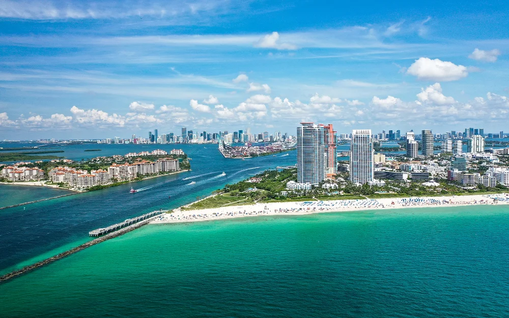 Aerial view of South Beach and Fisher Island