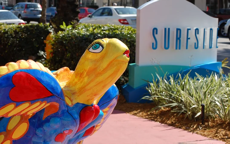 Colorful turtle sculpture in Surfside Colorful turtle sculpture in Surfside