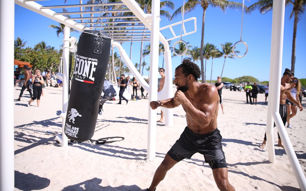 A boxer training outdoors at Lummus Park