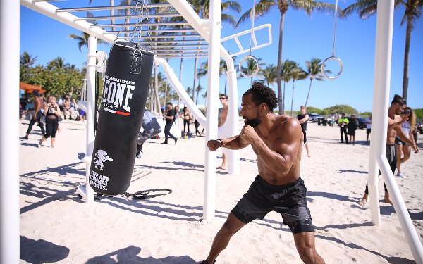 A boxer training outdoors at Lummus Park