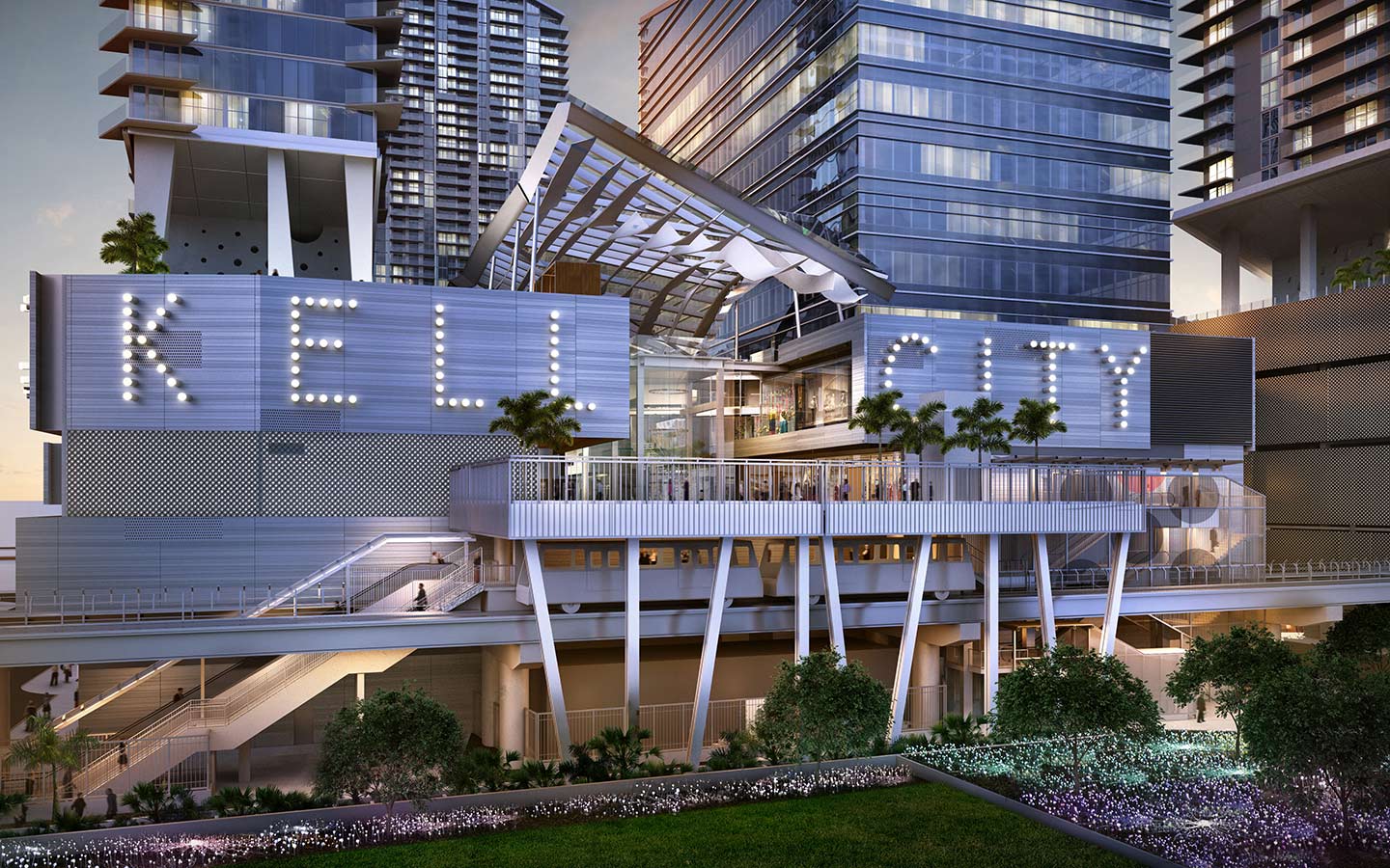 Brickell City Centre MetroMover Station showing city's buildings in the background Brickell City Centre MetroMover Station showing city's buildings in the background