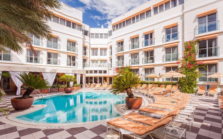 Pool area at The Plymouth Hotel in South Beach